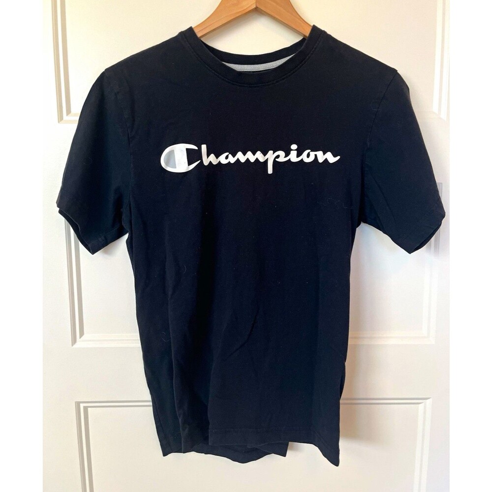 Champion Boy’s Black Graphic Logo Crew Neck Short Sleeve T-Shirt Size S